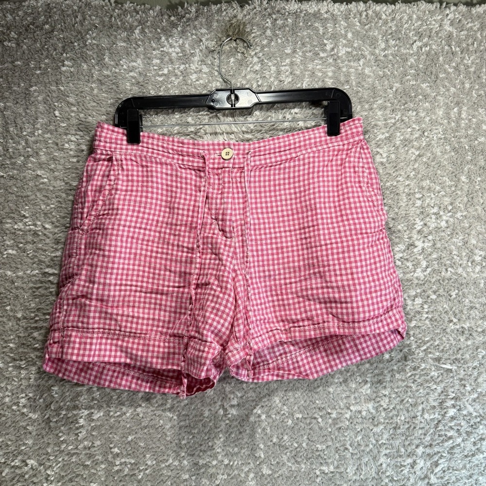Tommy Bahama Linen Pink Gingham Shorts Small Preppy Coastal Beach Chino